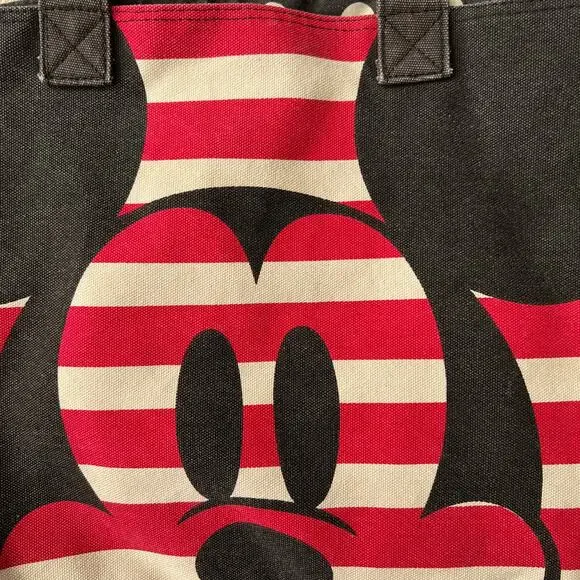 Disney Store Minnie Mouse Canvas Tote Bag Red Striped Polka Dot Lined One Size - Picture 6 of 9